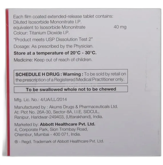 ismo retard 40mg tablet 7's